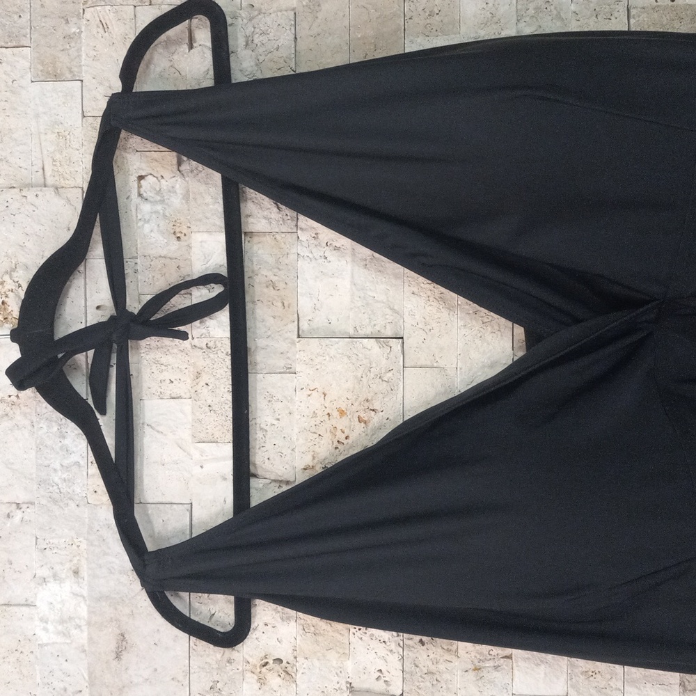 BloomChic Solid Hem Empire Waist Halter Neck Swim Dress - Picture 6 of 16